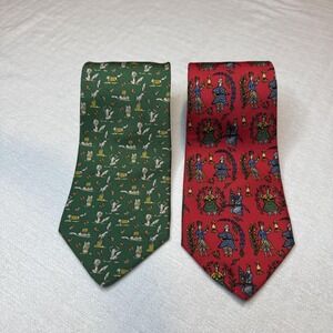 Salvatore Ferragamo Neckties Mens Green Fox Red Folk Print 100% Silk Italy